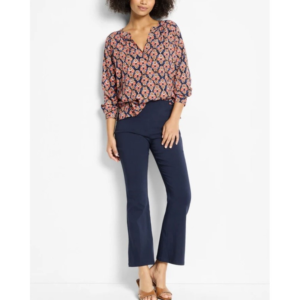 NIC+ZOE Blouse Medium Multicolor Geometric Ikat Print Split V-Neck Viscose - Picture 1 of 11